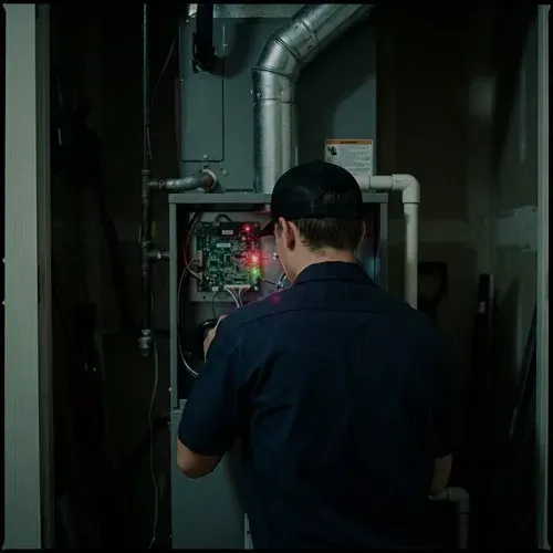 HVAC installer wiring the control board of a newly installed residential gas furnace.