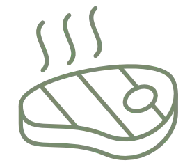 Steak on a grill icon for outdoor bar seating and entertainment areas.