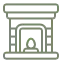 Modern fireplace mantle icon with three circles representing stone patio maintenance and repair services.