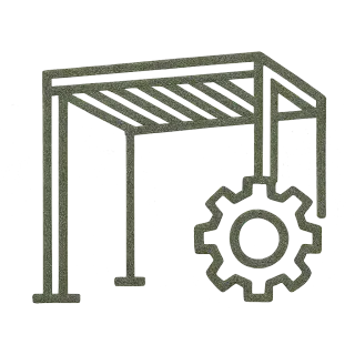 Pergola with a gear icon representing the outdoor entertaining lifestyle in Florida communities.