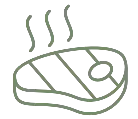 Steak on a grill icon for outdoor bar seating and entertainment areas.
