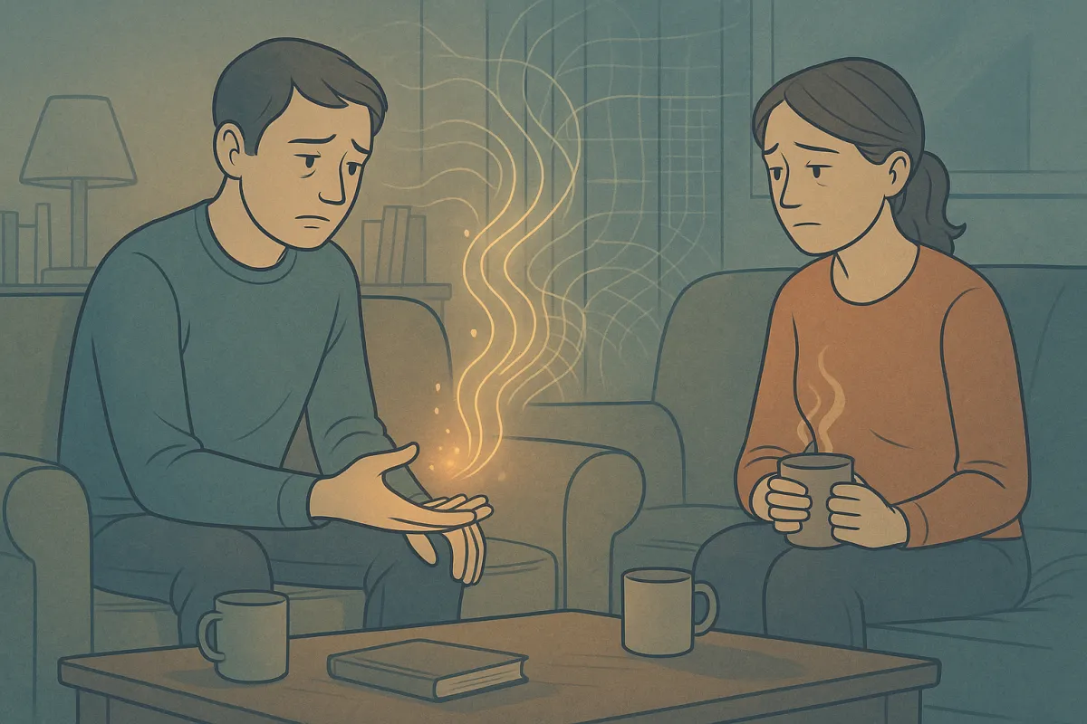 Illustration of Husband and Wife Having Difficulties Communicating and Sensing There is Nowhere to Turn