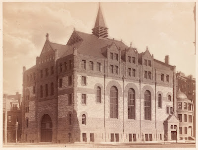 Historic photograph of the Exeter Street building in Boston, showing the structure in an earlier period before its current use by Kingsley Montessori School.
