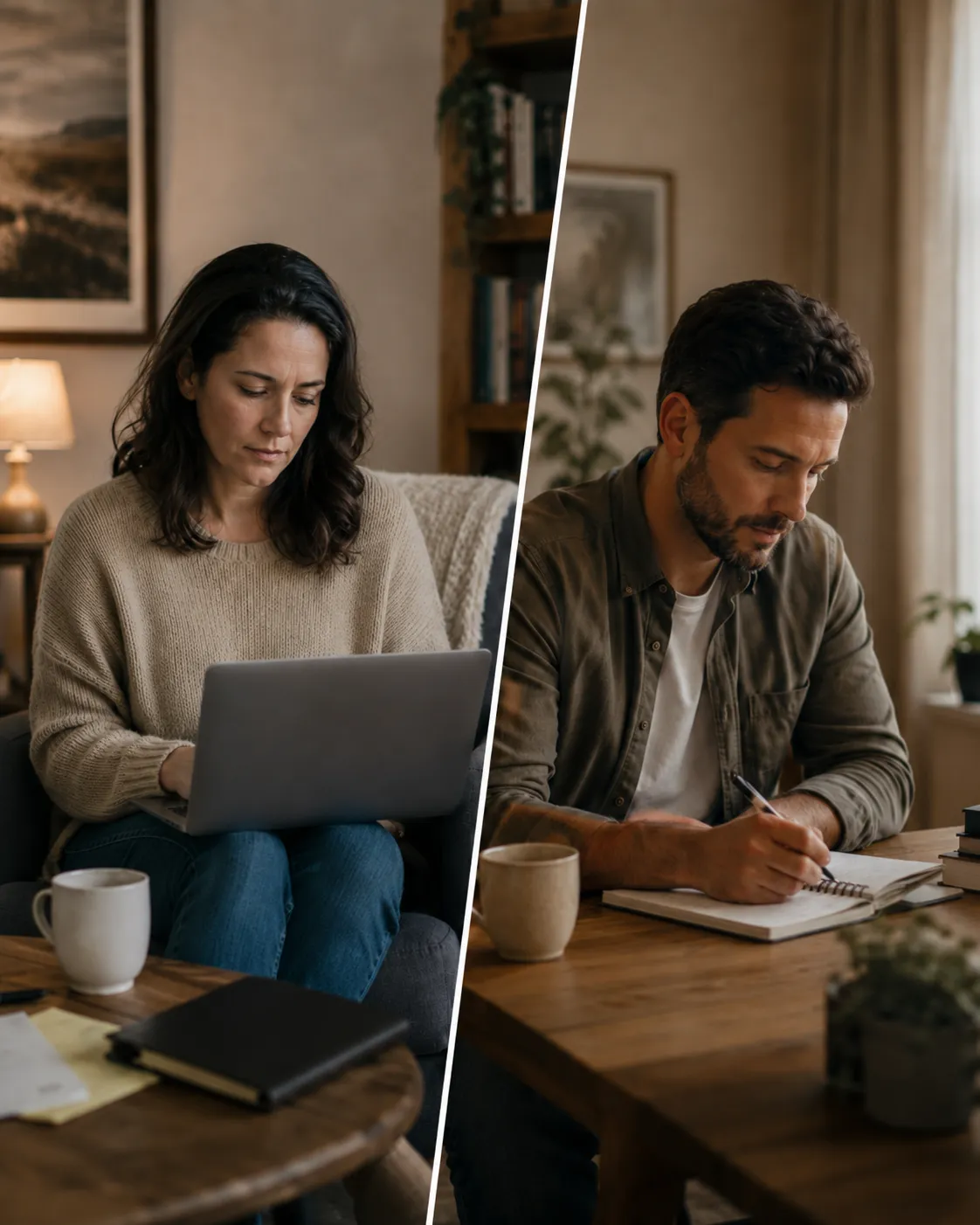 A couple works on the Sequential Divorce™ process separately, each person working towards finding agreement at their pace.