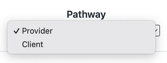 R.E.A.L.™ Program Navigator menu showing two Pathway choices: Provider and Client