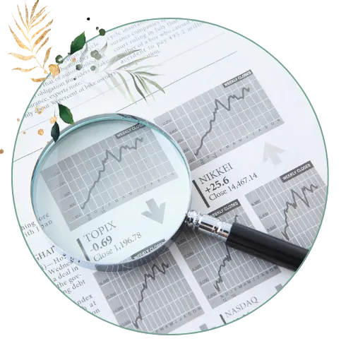 Documents with magnifying glass