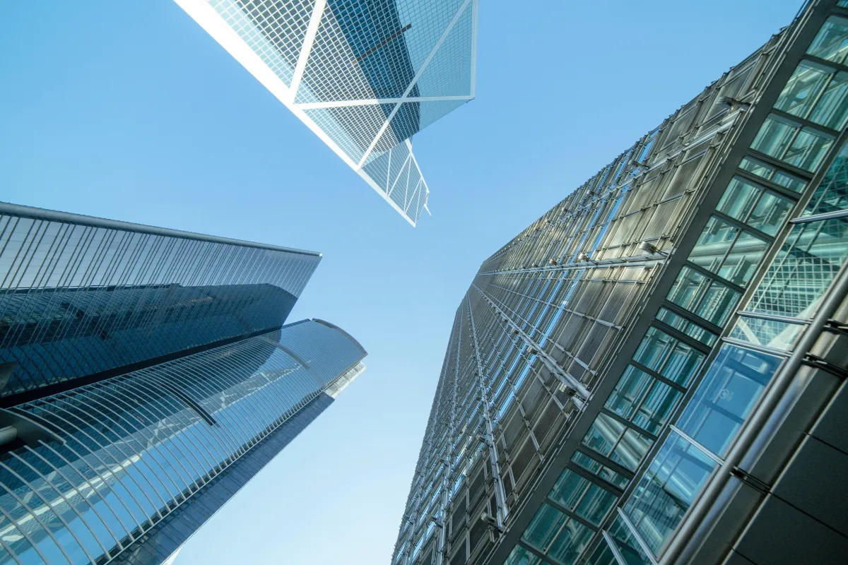 View of skyscrapers from ground looking up