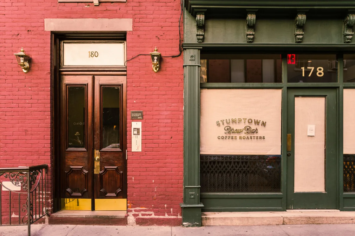 Front view of storefronts