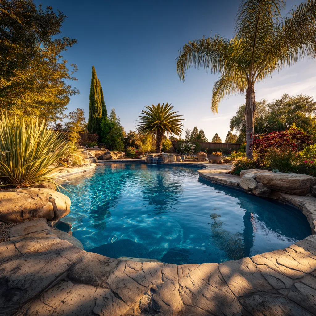 a swimming pool next to a beach