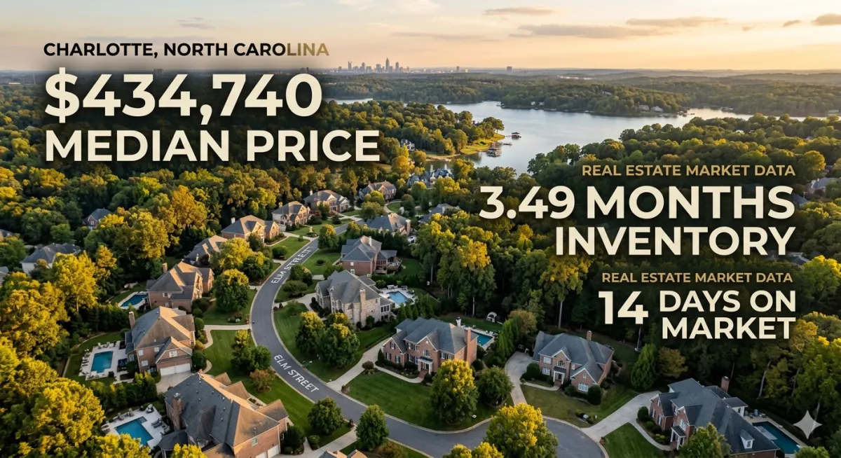 Charlotte NC real estate market update May 2026 — homes for sale in Charlotte with market data overlay
