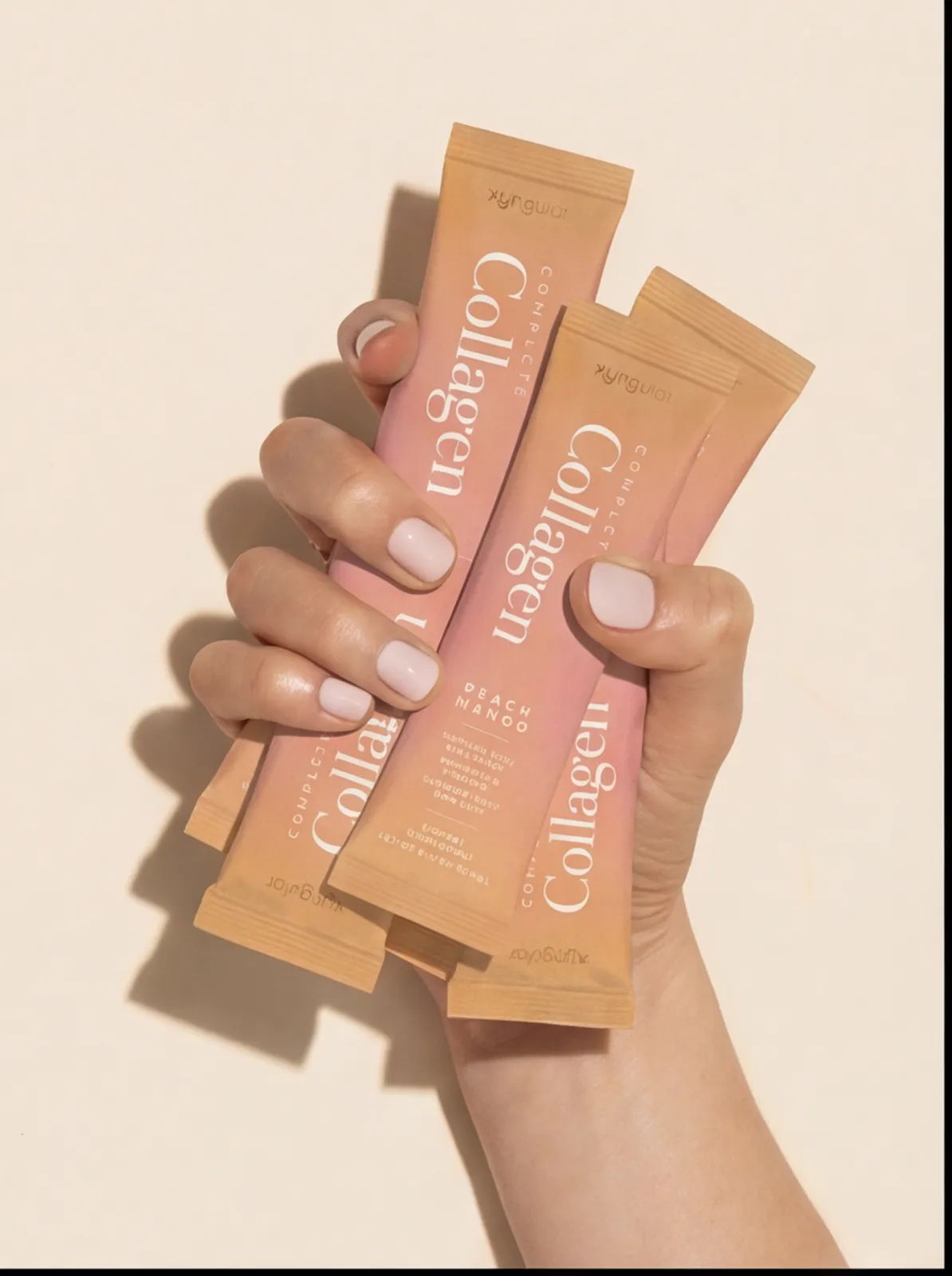 Collagen supplement beside glass of water