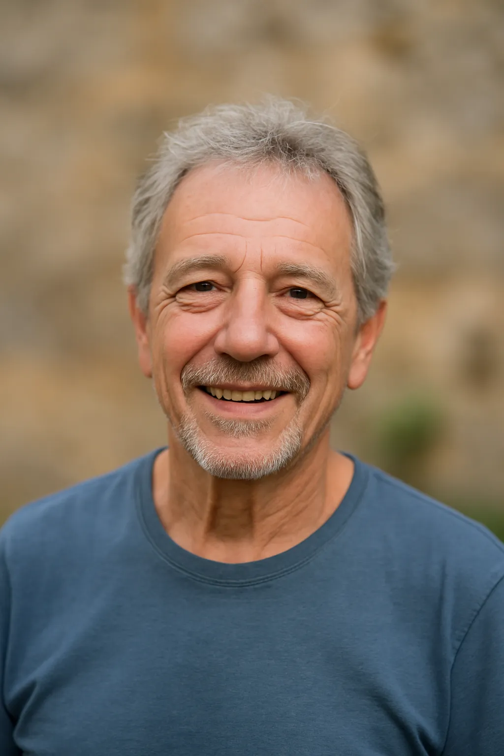 Man with blue shirt smiling for a customer testimonial