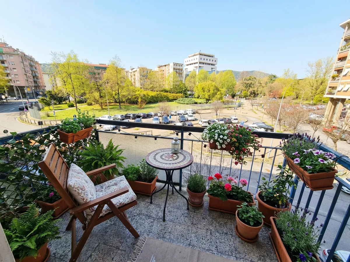 A panoramic view of a sunlit, modern penthouse living room with floor-to-ceiling windows, city skyline visible, elegant designer furniture, and soft natural light highlighting marble floors. No people present. 3:2 aspect ratio.