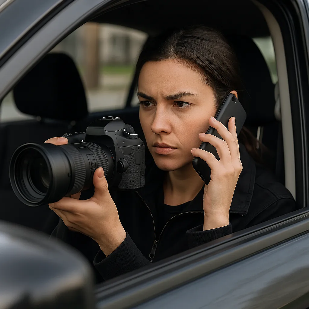 Process server doing a steakout