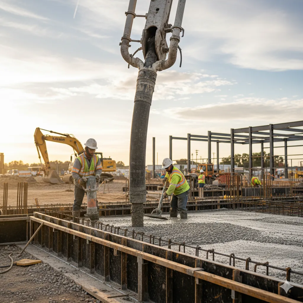 Contractors doing Concrete pour over rebars