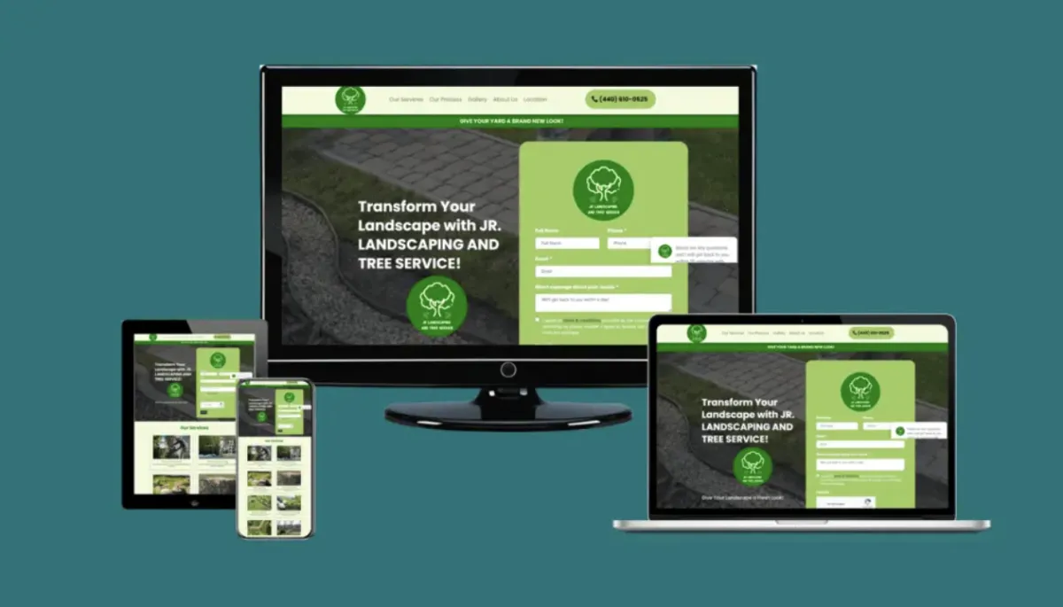 Modern landscaping website design mockup