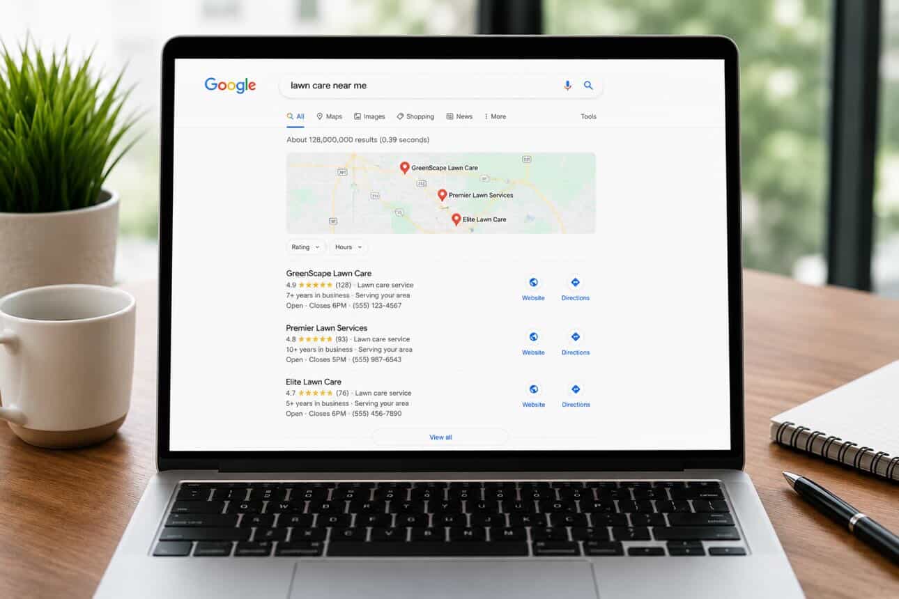 Dashboard showing local search dominance and traffic metrics