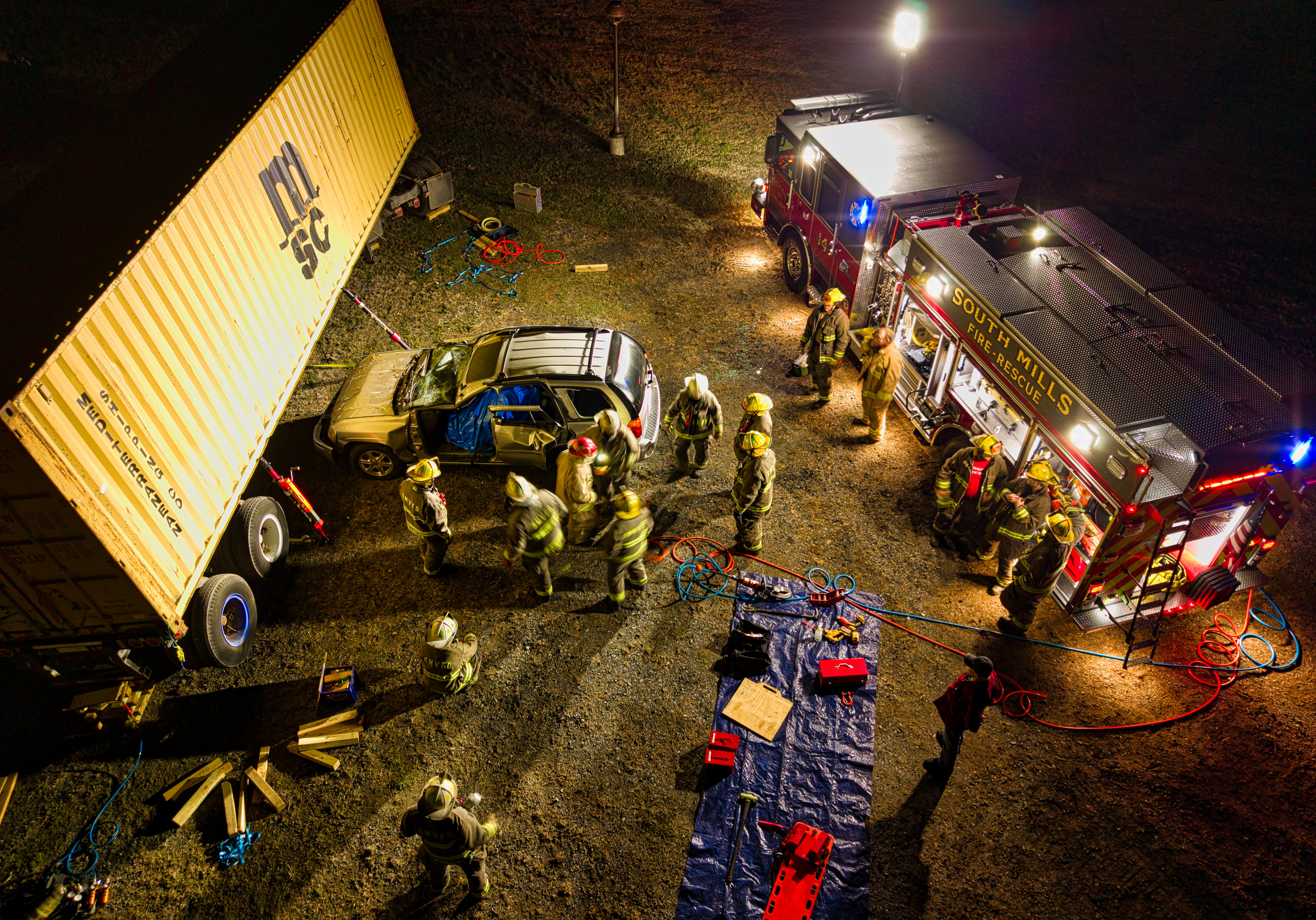 Drone deployment at night during emergency scenario