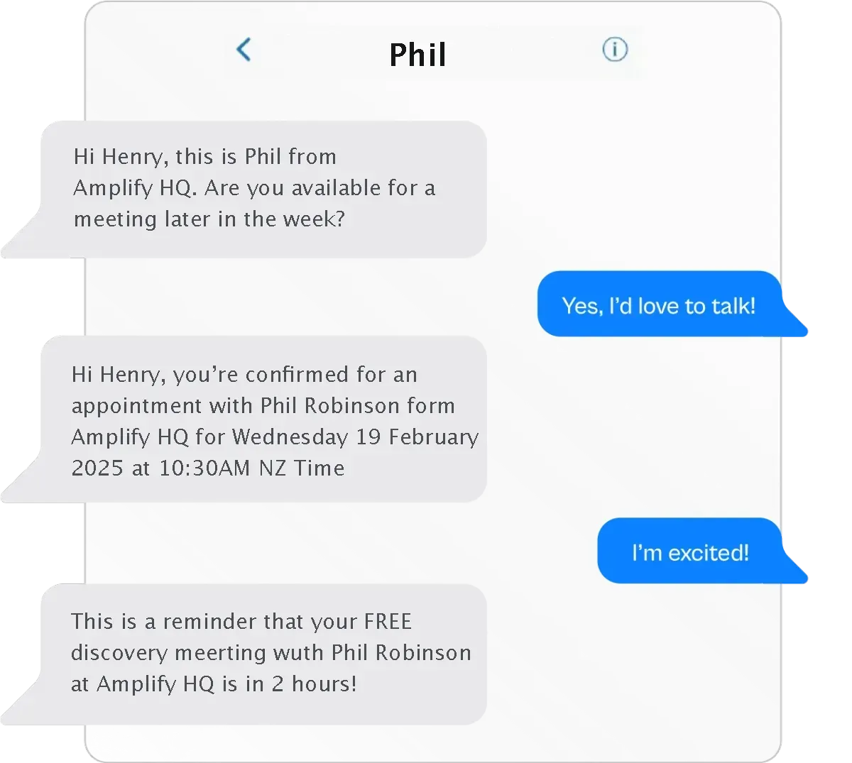 Screenshot of Amplify HQ Booking Chat
