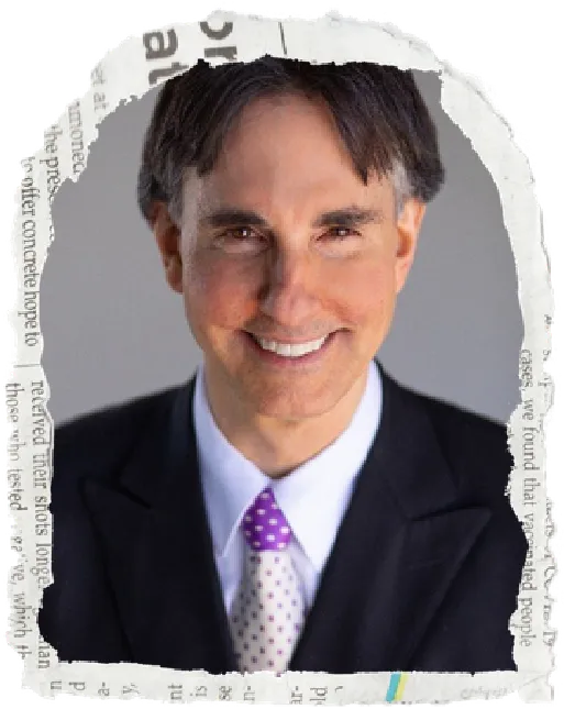 Headshot of a smiling man in a suit, arched stone-texture frame