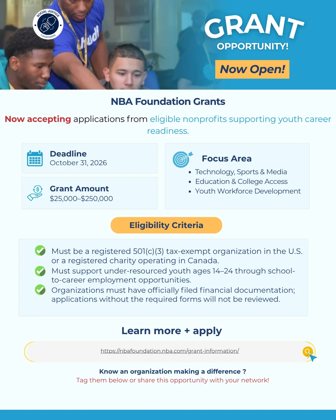 🚨 GRANT OPPORTUNITY - NBA Foundation Grants