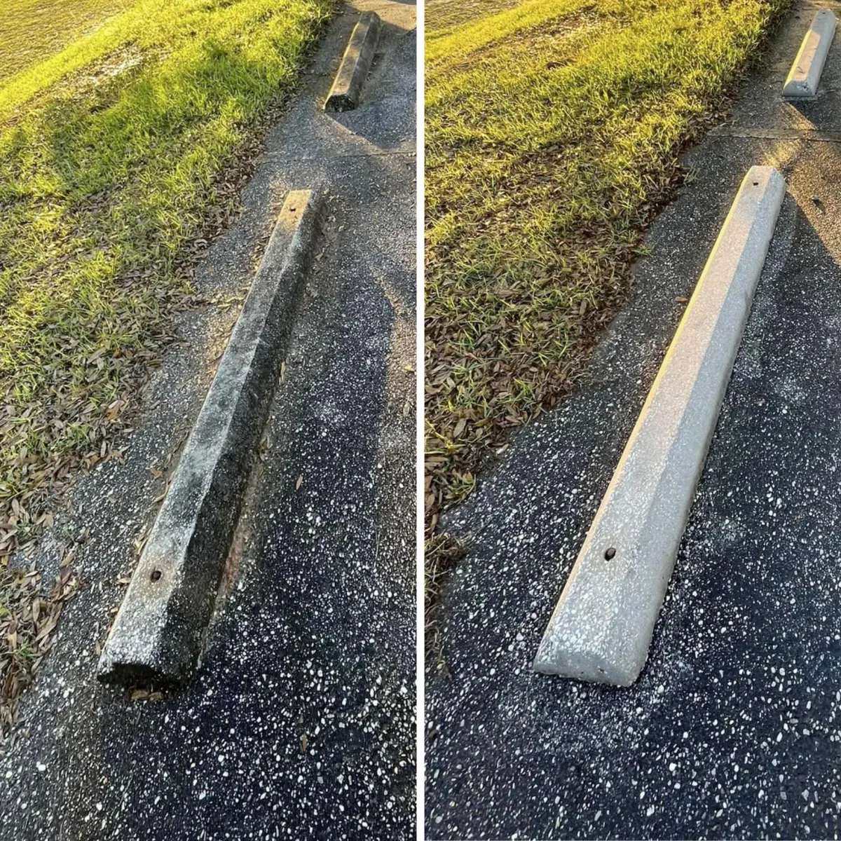 before and after pressure wash parking lot