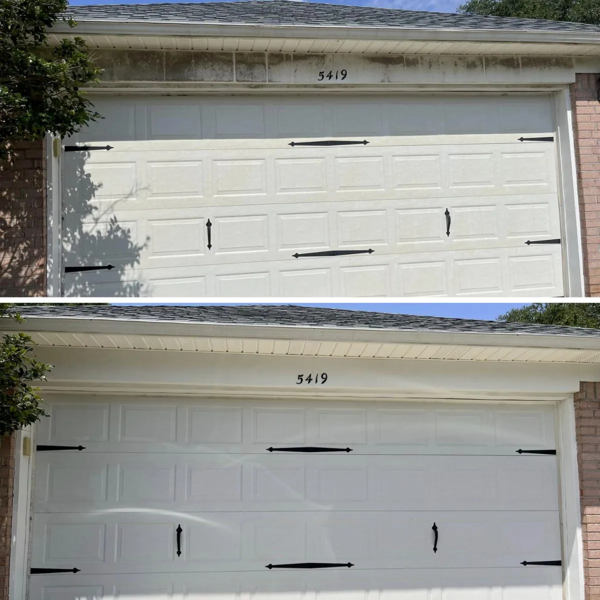 before and after pressure wash garage