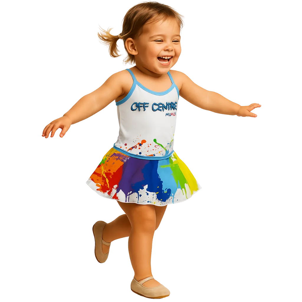Isolated 3-year-old girl mid-twirl in tutu, joyful smile, studio-lit 1:1 silhouette.
