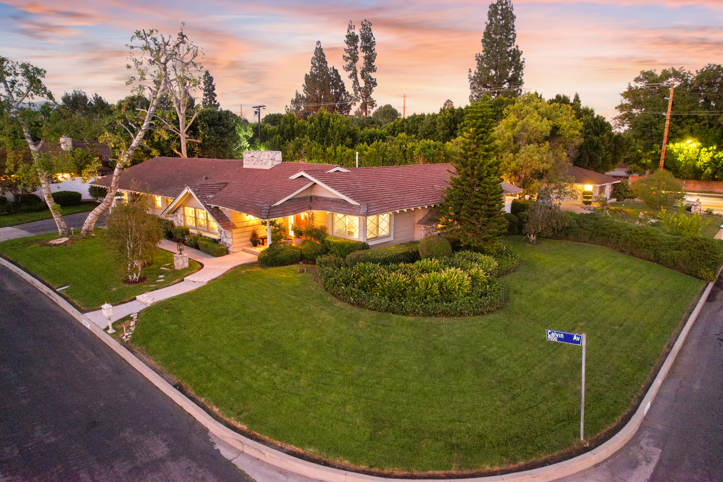 Landscaped front yard and exterior of a home in Northridge, California