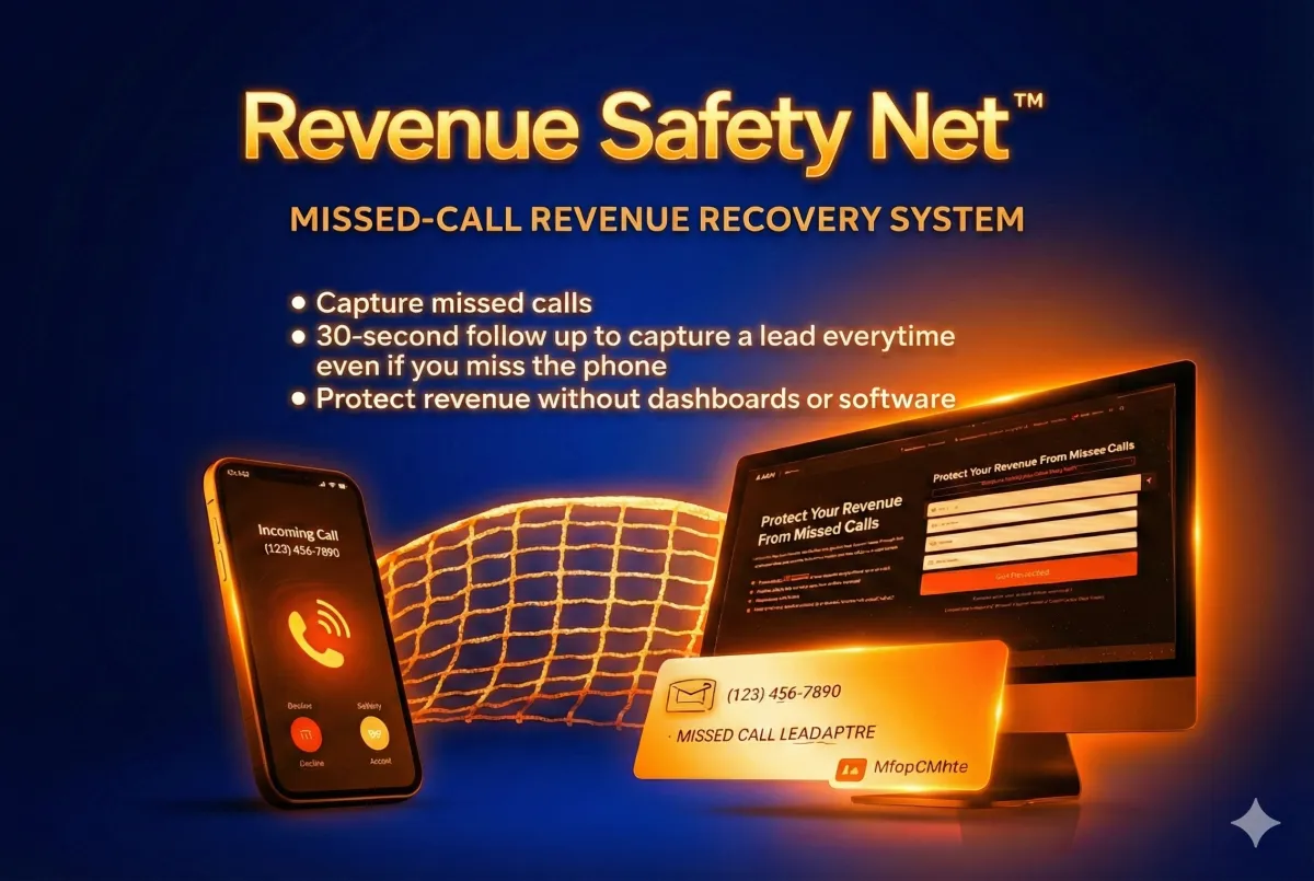 capturing missed calls when on the job with automatic follow up to your lead and a notification to the owner so they don't lose leads when on the job
