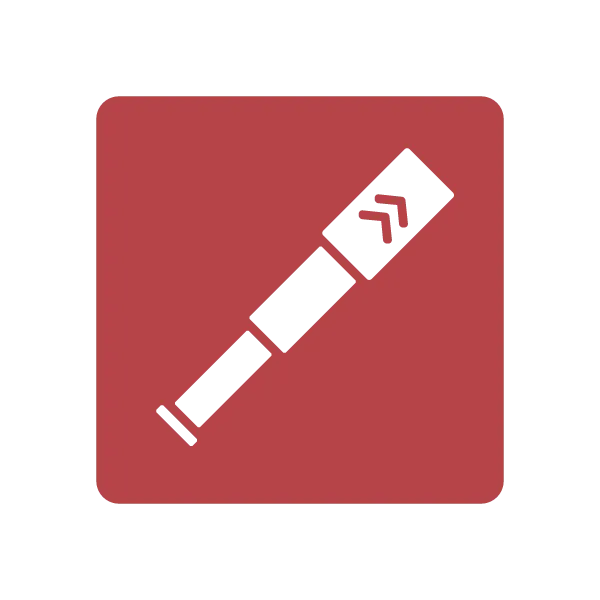 Agility Factors Stay Alert to Changes icon with a white telescope on red, symbolizing monitoring customer needs, competitors, and emerging trends.