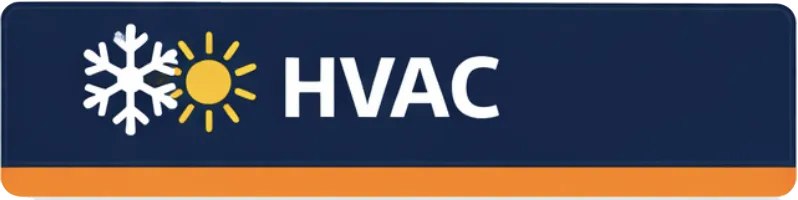 HVAC industry banner with heating and cooling icon and bold “HVAC” text in white on navy background with orange accent bar.
