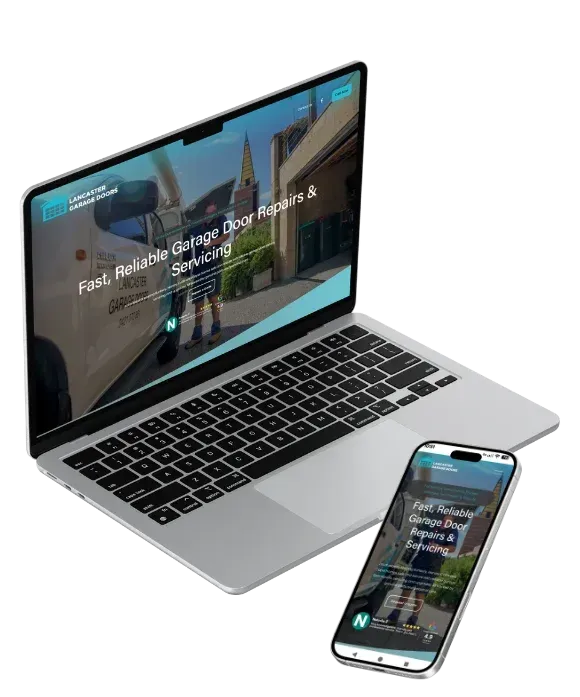 Image of Lancanster Garage Doors Website on a Laptop and Phone Screen - This is the CLPSites MK3 Verion