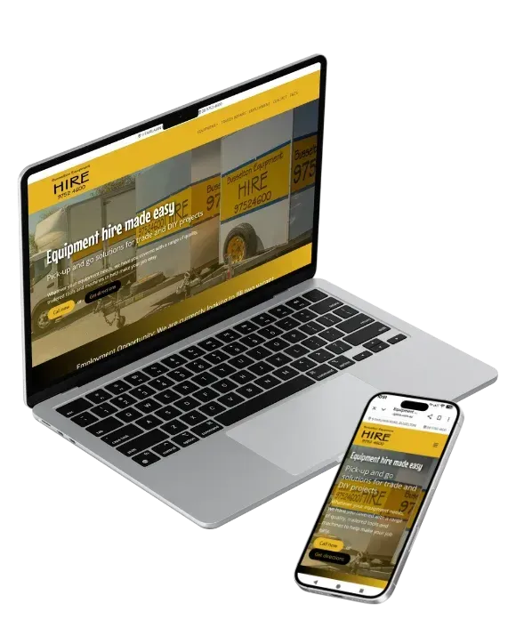 Image of Busselton Equipment Hire Website on a Laptop and Phone Screen - This is the CLPSites MK2 Verion