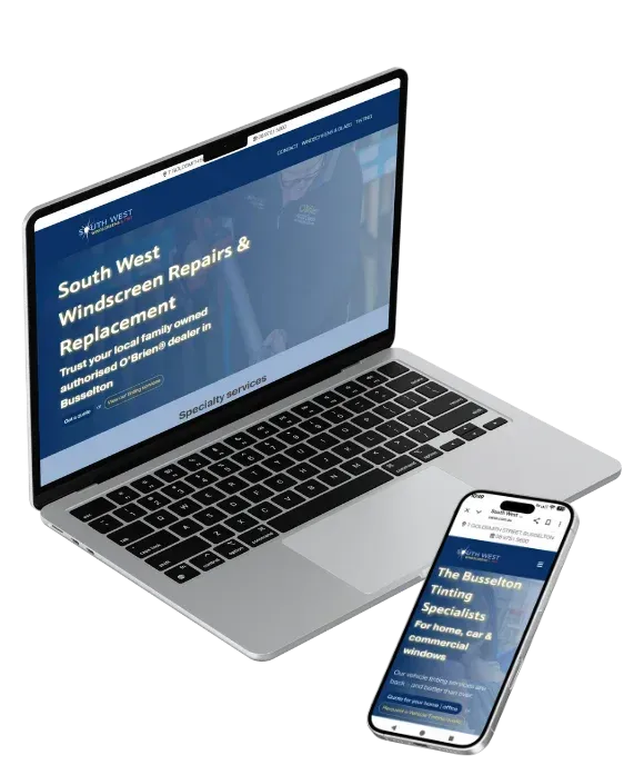 Image of South West Windscreens & Tint Website on a Laptop and Phone Screen - This is the CLPSites MK2 Verion