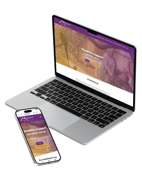 Image of TLC Suppoert WA Website on a Laptop and Phone Screen - This is the CLPSites MK2 Verion
