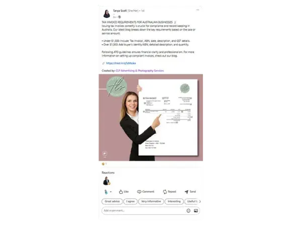 Screenshot of an Instagram post showing a rotary lawn sprinkler watering grass, with a branded True Blue Turf graphic and CLP content credit.