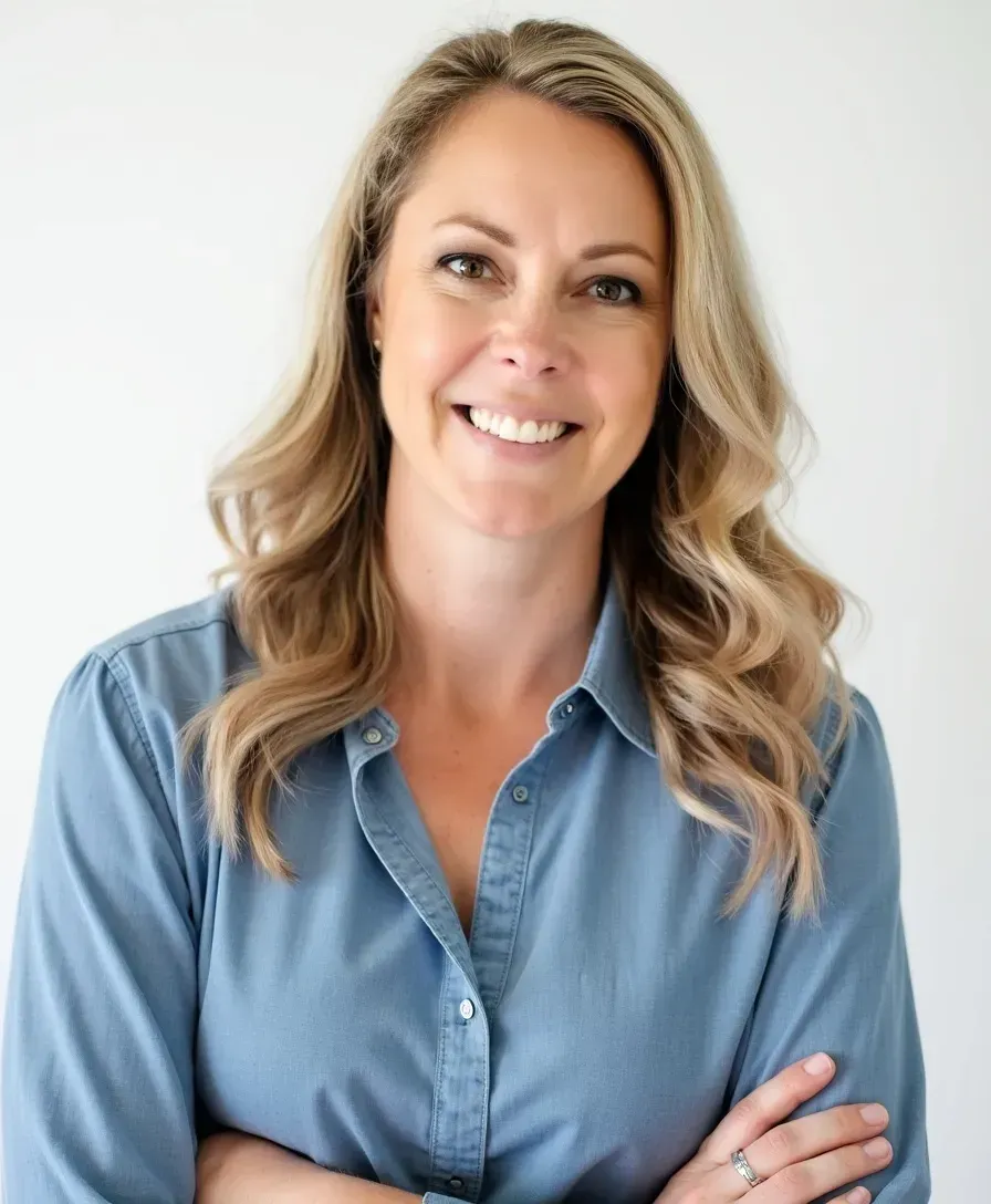  Melissa smiling in v-neck shirt, creator of Body Health Meals for busy moms