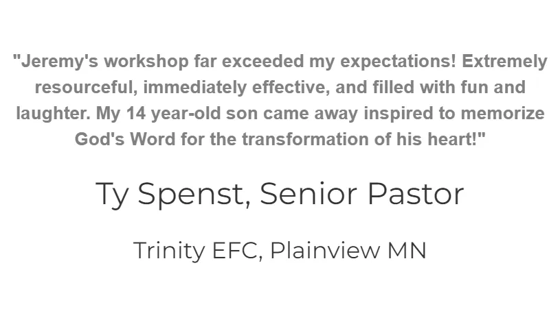 Ty Spenst, Senior Pastor testimony  for Workshops