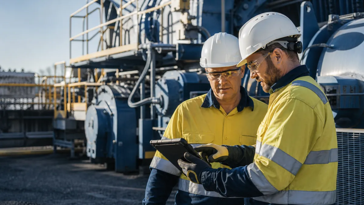 Plant operator reviewing safe operating procedures and training records