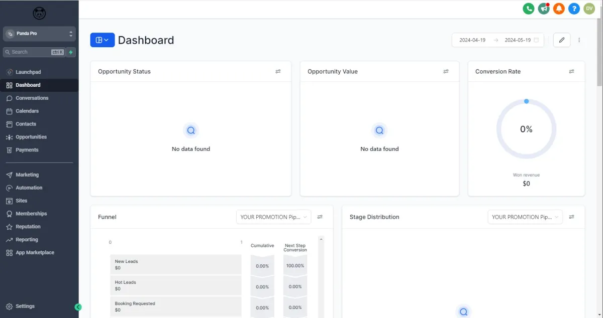 Panda Pro CRM Dashboard Interface