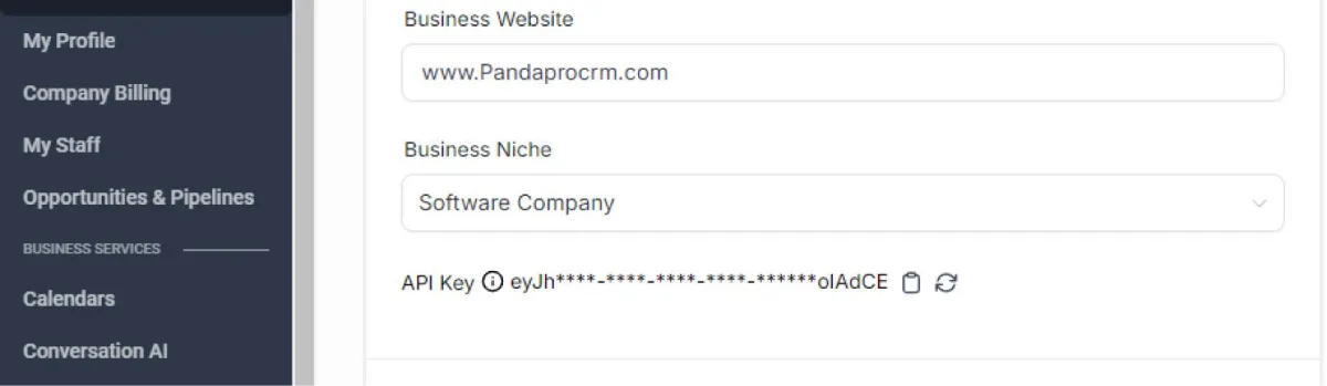 Panda Pro CRM API Integration Window