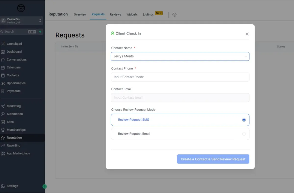 Panda Pro CRM Google Review request
