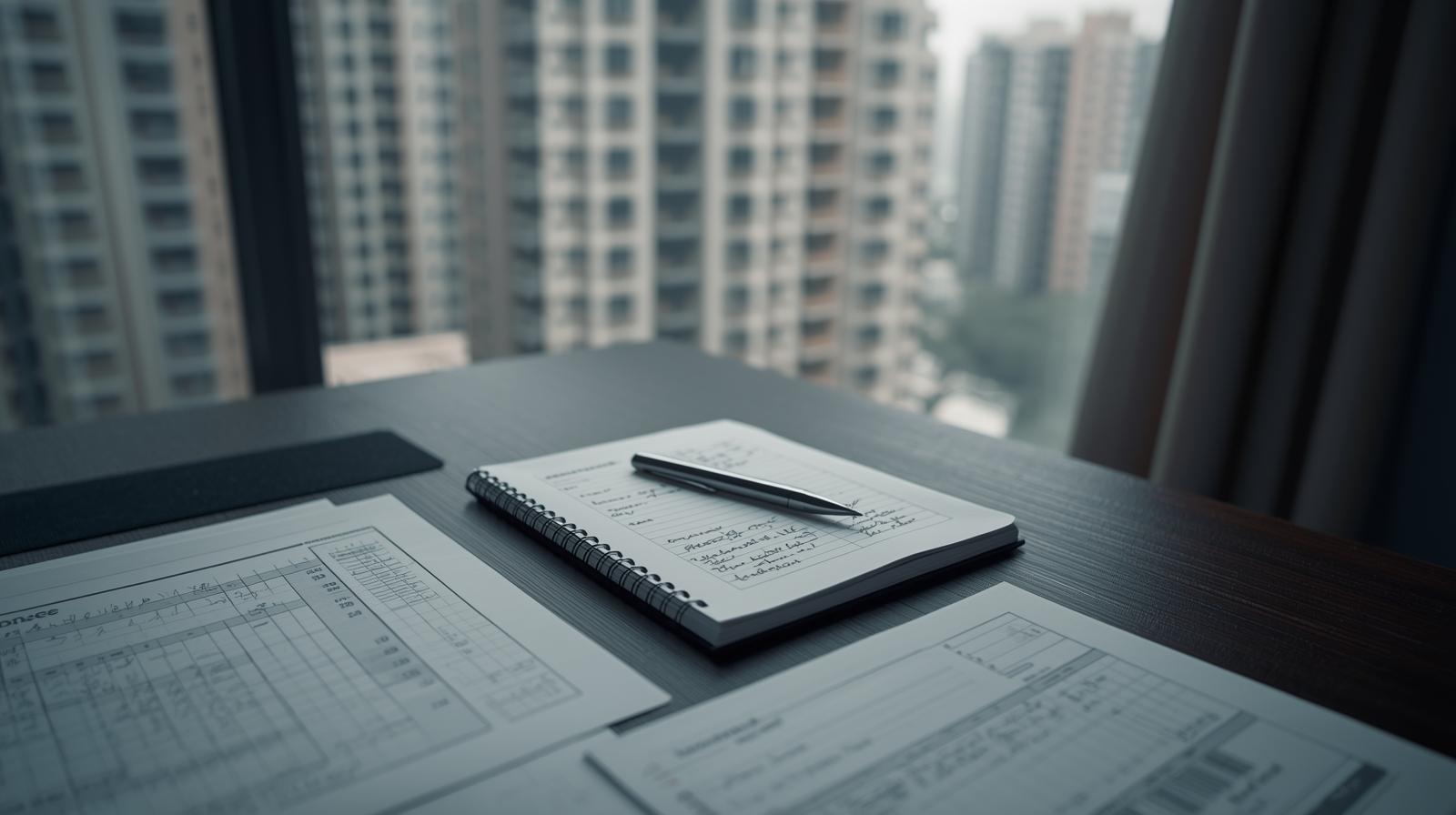 desk with city in background