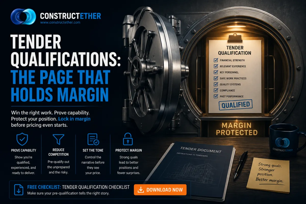 Cyan-blue gradient qualifications schedule page with clear exclusions and an orange protected-margin marker on navy.