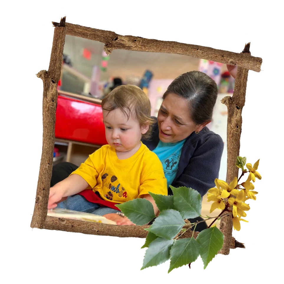 childcare staff with child