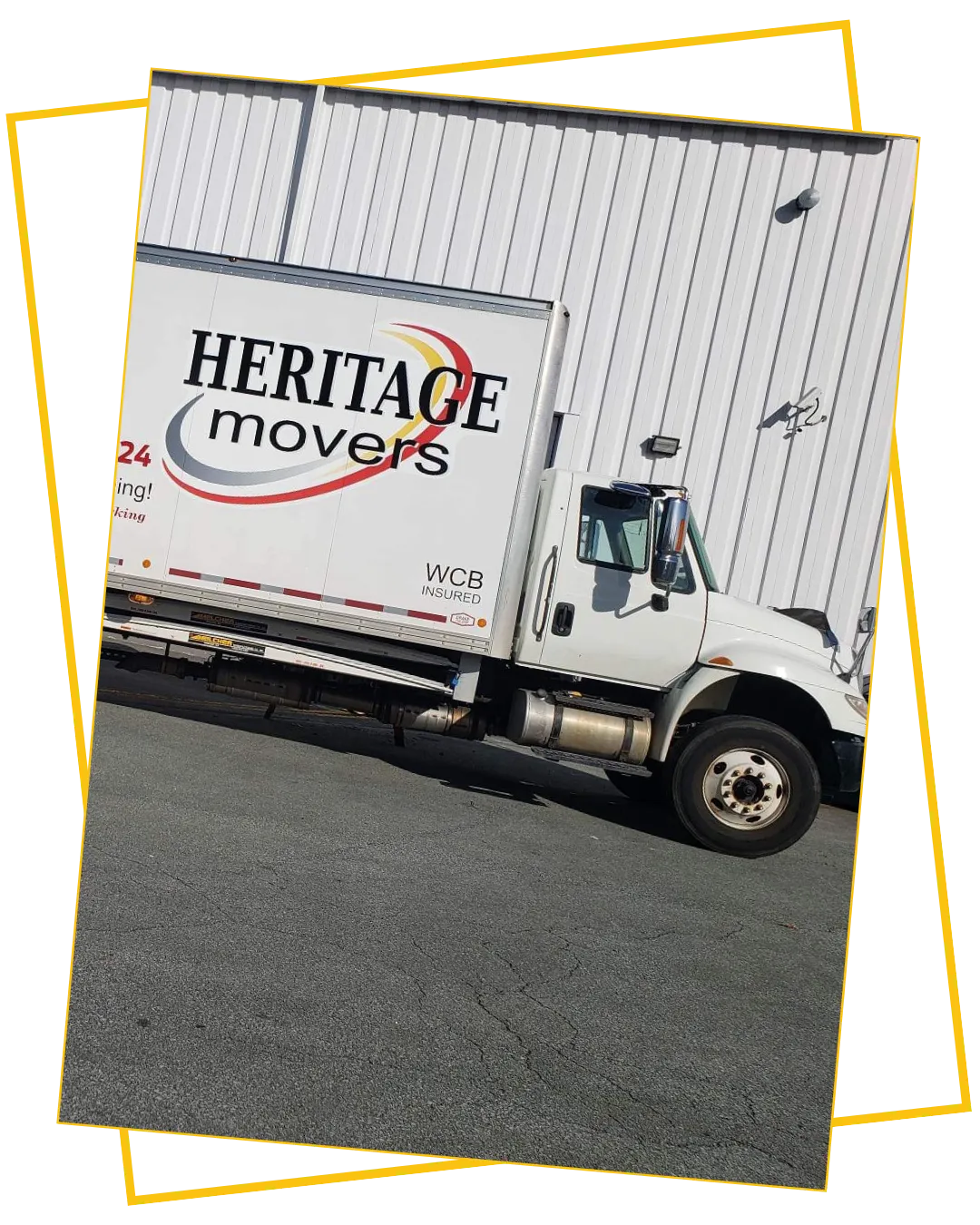 Heritage Movers truck in transit, providing reliable transportation and delivery services for businesses across Nova Scotia and beyond.