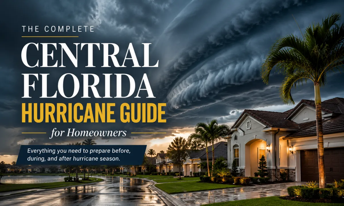 House in Central Florida surrounded by hurricane-force winds and heavy rain, illustrating a homeowner's guide to hurricane preparedness and storm protection.