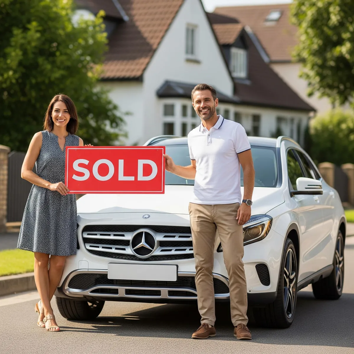 Happy couple purchases car