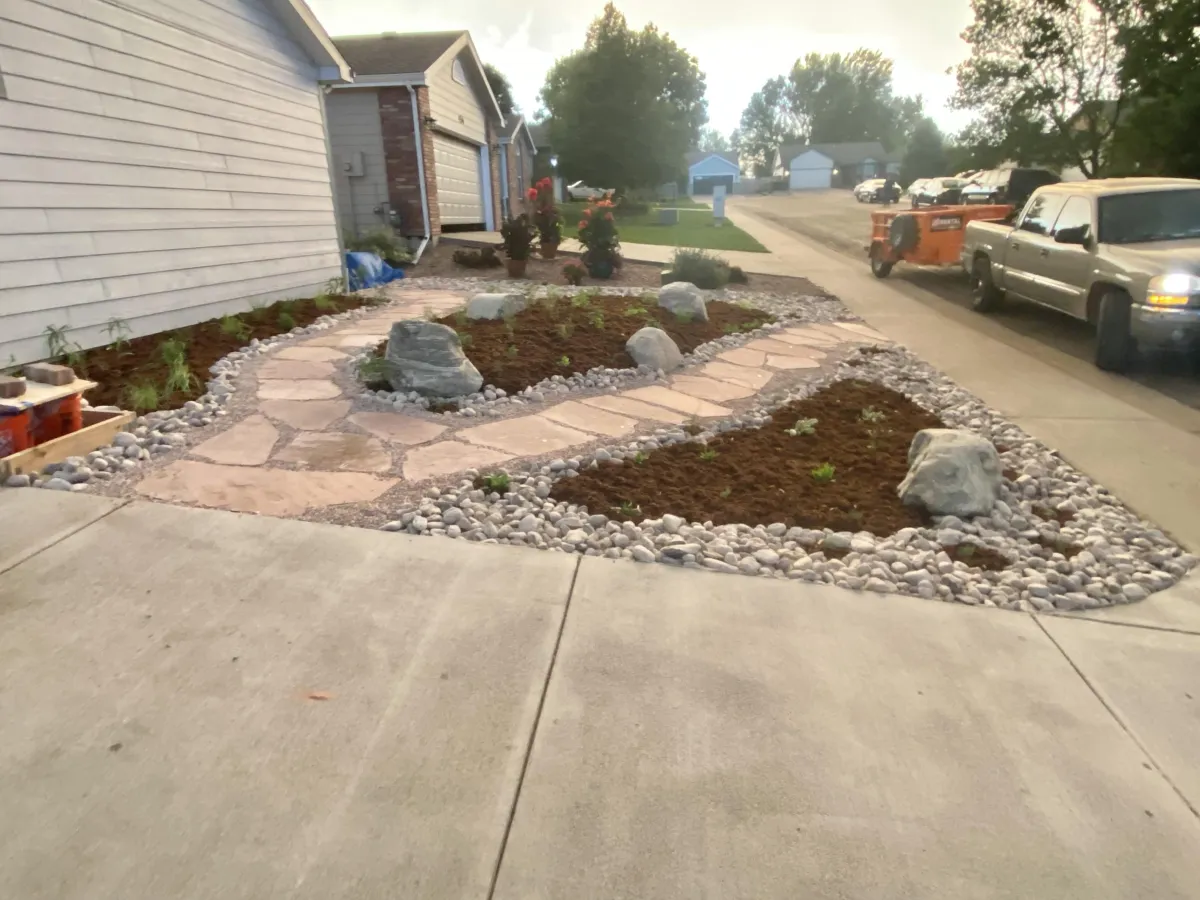 Mountain modern yard with landscaping